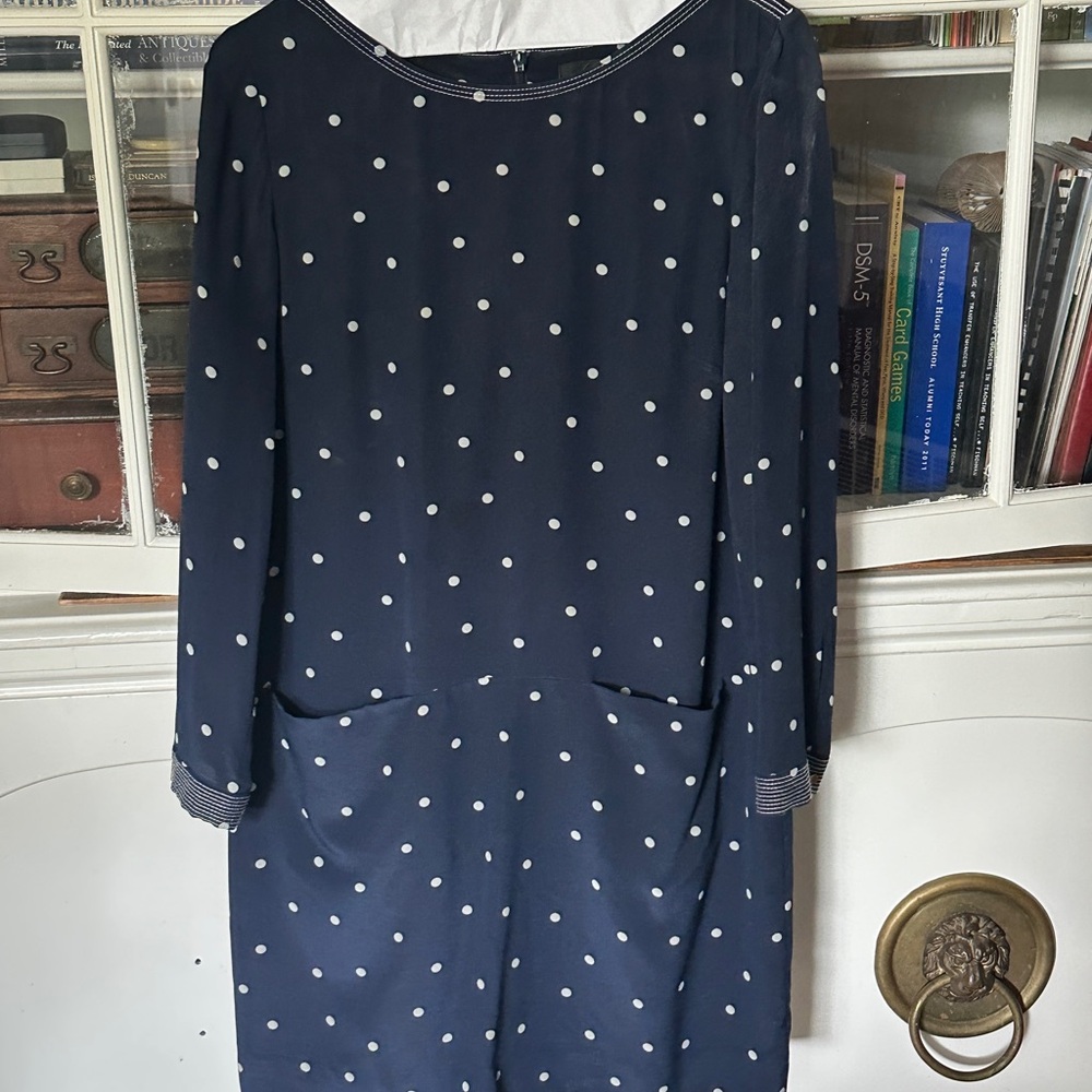 J. Crew Blue Sheath Dress with Crew Neck and 3/4 Sleeves